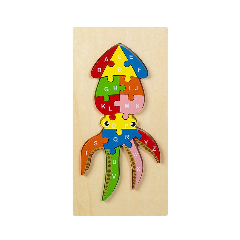 Wooden Jigsaw Puzzle Toys Children'S Early Education Alphabet Cognitive Puzzle Three-Dimensional Buckle Puzzle Building Blocks Educational Toys - Image 1